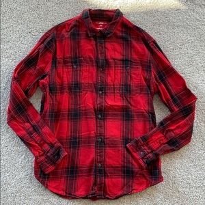 Men’s Red Plaid Long Sleeve Button Down